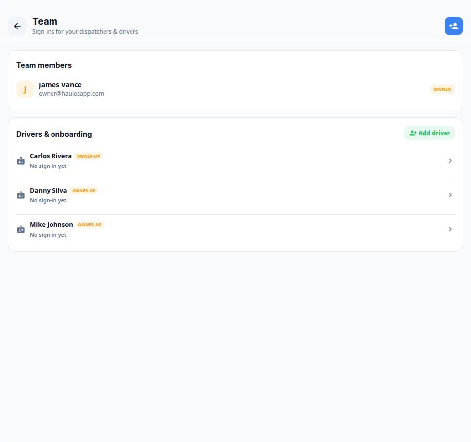 Team — sign-ins for dispatchers and drivers with the right permissions